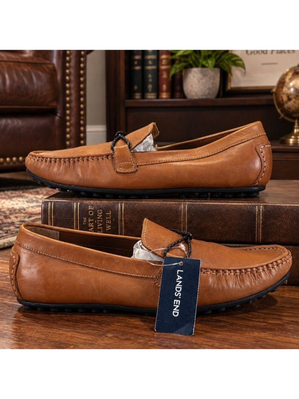 Lands End Mens Size 11 Driving Moccasins Brown Leather Casual Loafers - NEW